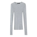 Close-up of gray long sleeve t-shirt collar featuring a black woven brand label - S / Light Gray