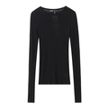 Slim fit black long sleeve round neck T-shirt with stylish high-collar layered sleeves - S / Black