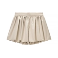 Short bouffant plissé à taille haute en tissu soyeux abricot avec ourlet bulle élégant - S / Skirts
