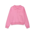 Polo de punto rosa de manga larga con bolsillo en el pecho y cuello clásico de botones - S / Rosa