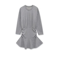 Vestido gris elegante de manga larga con cintura ajustada y dobladillo con volantes - S / Gris