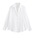 Elegante camicia in raso bianco a maniche lunghe con bottoni lucidi e finitura drappeggiata - XS / Bianco