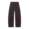 Détail d'un pantalon large taille haute chocolat foncé avec plis doubles sur le devant - XS / café