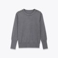 Jersey de punto gris oscuro para mujer con botones dorados decorativos en los hombros - S / Gris