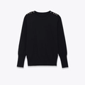Jersey de punto negro ajustado para mujer con botones dorados decorativos en los hombros - S / Negro