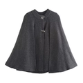 Chaqueta de punto tipo capa gris oscuro con hebillas metálicas y cuello redondo - S / Gris