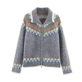 Cardigan in maglia grigio scuro con motivo jacquard Fair Isle vintage e zip in metallo - S / Grigio