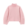 Detail of pink fleece sweatshirt showing textured sherpa fabric and ribbed collar - Pink