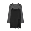 Abito invernale chic in 2 pezzi con maniche grigie e sottoveste nera in pizzo - XS / Grigio Scuro e Nero
