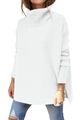 Close-up of white high-neck oversized knit sweater with side slits and ribbed cuffs - S / White