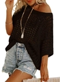Macro shot of black mesh hollow knit texture on a sexy off-shoulder beach cover-up top - Black
