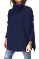 Detailed texture of navy blue turtleneck knit sweater with loose batwing sleeves design - S / Sapphire Blue