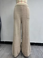 Pantaloni larghi in maglia beige chiaro da donna in morbida ciniglia con vita alta - S / Cachi