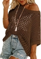 Close-up of brown hollow-out crochet knit mesh texture on a summer beach cover-up top - Dark Brown