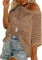 Close-up of beige crochet knit texture and intricate hollow-out details of the beach cover-up - Khaki