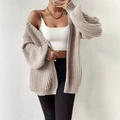 Cardigan in maglia beige oversize con spalle scese e polsini a coste da donna - S / Albicocca