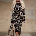 Abito in maglia zebrato giallo senape e nero con maniche lunghe e polsini a costine - S / Zebra Print
