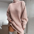 Vestido de punto rosa oversize con cuello alto y textura acanalada de corte holgado - S / Rosa
