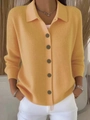 Lässige senfgelbe Strickjacke mit Reverskragen und dunklen Knöpfen für Damen - S / Gelb