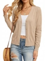 Close-up of khaki knit cardigan featuring rectangle texture and V-neck button design - Apricot