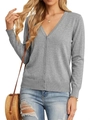Detailed view of grey V-neck knit cardigan with subtle buttons and soft ribbed texture - Light Gray