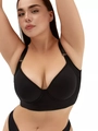 Close-up of seamless black full cup bra with wide supportive straps and elastic band - 34/75A / Black