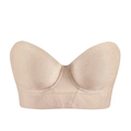 Detalle de sujetador beige sin tirantes con jacquard floral y banda ancha antideslizante - 34/75B / Color Piel