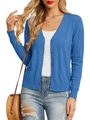 Close-up of dark blue V-neck knit cardigan with textured vertical stripes and buttons - Blue