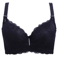 Détails du bonnet de soutien-gorge en dentelle noire avec motifs floraux et cristaux - 38/85C / Noir