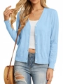 Detail of light blue knit cardigan featuring vertical ribbed texture and V-neck line - Light Blue