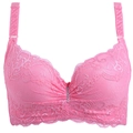 Detailed pink lace embroidery on bra cups with sparkling crystal pendant centerpiece - Watermelon red