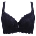 Elegant black lace plus size bra with rhinestone accents and wide straps for support - 38/85C / Black