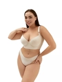 Detailed view of beige seamless supportive bra with wide side wings and high waist briefs - 34/75A / Tops / Nude