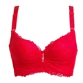Lace underwired bra in bright red with floral patterns and luxury crystal detail - 40/90B / Red