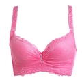Elegant pink lace underwire bra with floral embroidery and sparkling crystal details - 36/80B / Watermelon red