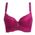 Magenta full-cup lace bra featuring floral patterns and six central rhinestone accents - 40/90B / Burgundy