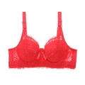 Lace full cup plus size bra in vibrant red color with adjustable straps and bow detail - 34/75B / Red