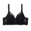 Elegant black full cup lace bra with floral patterns and adjustable wide straps - 34/75B / Black