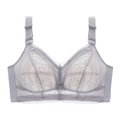 Gray full coverage lace bra with non-wired design for support and breast reduction - Gray / 34/75B