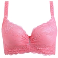 Pink lace full cup bra with floral patterns and sparkling crystal accents on front - 38/85C / Watermelon red
