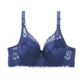 Lace plus size push-up bra in deep blue with floral embroidery and underwire support - 34/75B / Tops / Blue