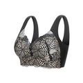Plus size black lace bra with wireless design and elegant floral crochet details - Transparent Black