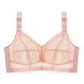 Pink lace non-wired bra with floral embroidery and wide side wings for comfort - 34/75B / Nude