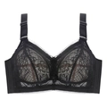 Black lace plus size bra with full cup coverage and floral patterns for breast slimming - 34/75B / Black