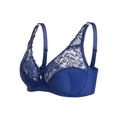 Sujetador push-up de encaje azul oscuro con bordado floral y aros de sujeción - 34/75C / Azul