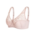 Pale pink lace full cup bra with floral patterns and heart-shaped metal pendant charm - 34/75C / Nude