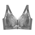 Sujetador de encaje gris de talla grande con copa completa y bordado floral elegante - 34/75B / Gris Plata