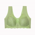 Pale green plus size front closure lace bra with seamless wireless push up support - Light Green