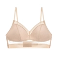 Bralette beige sin aros para mujer con copas finas y ribete de malla transpirable - S / Color Piel