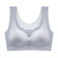 Plus size seamless white sports bra with delicate lace trim and wide straps - Silver Grey